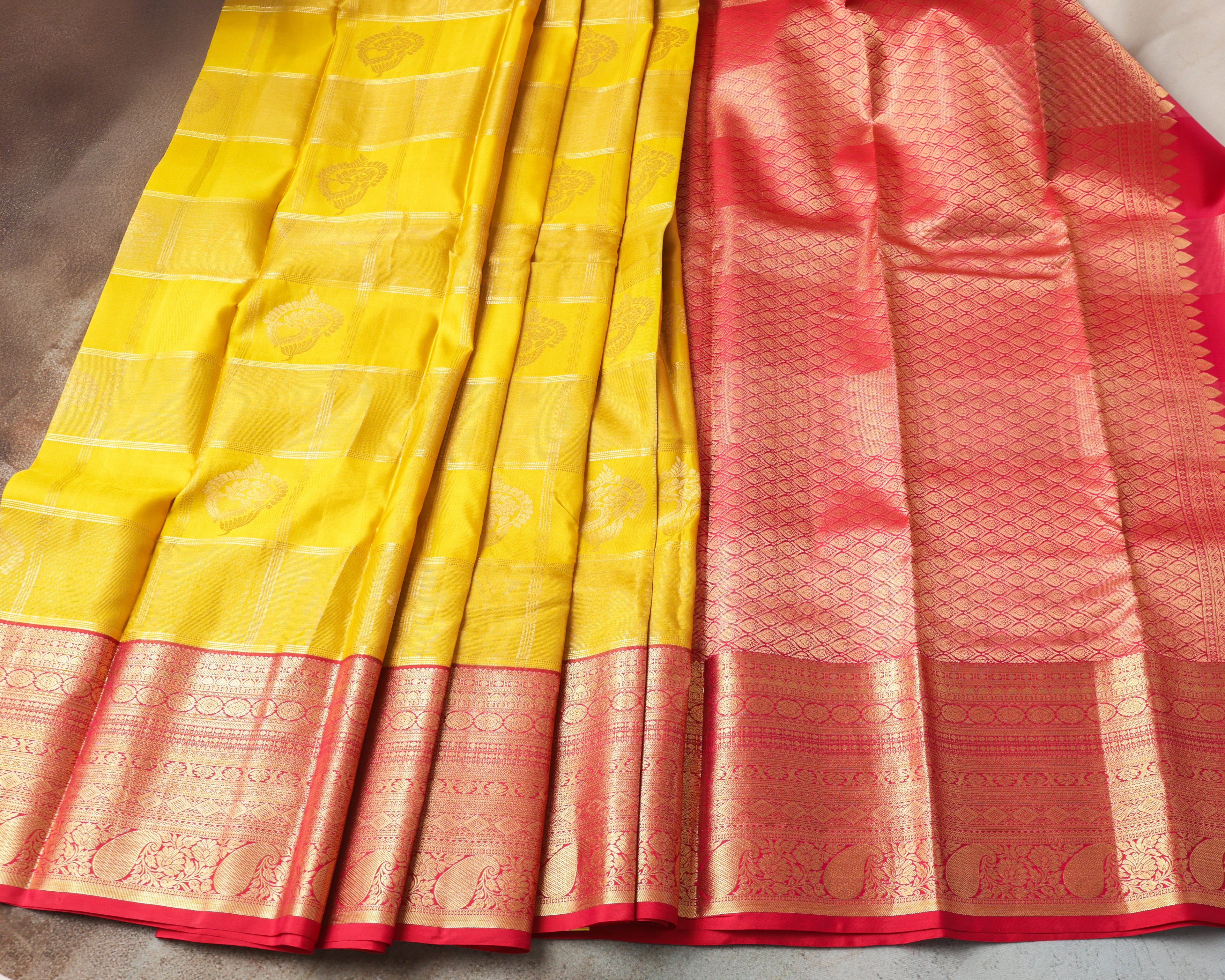Classic yellow Kanchipuram saree