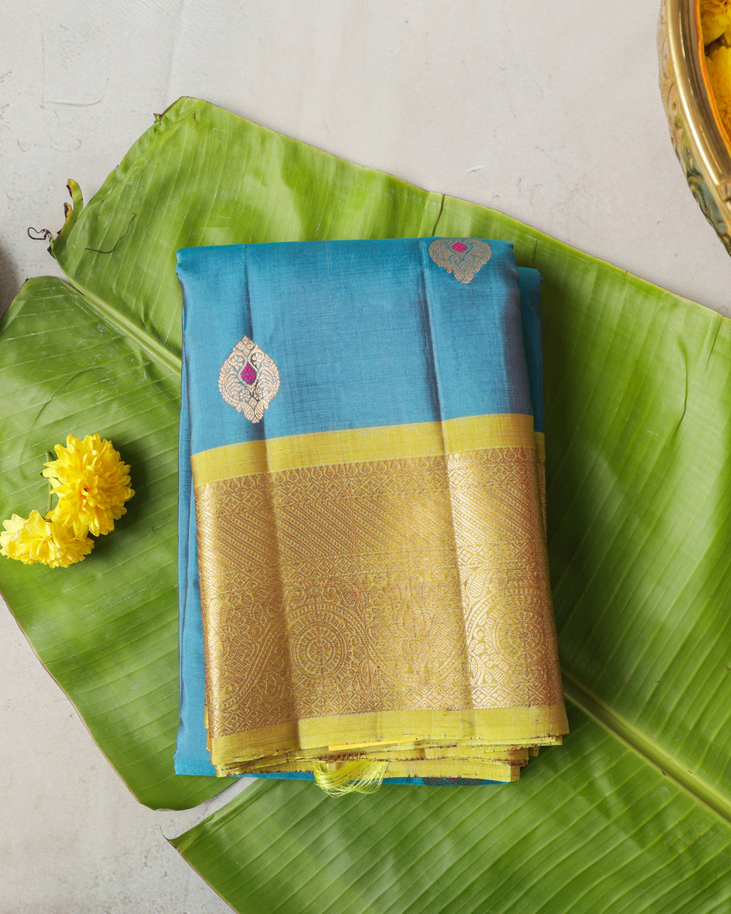 Rama blue Kanchipuram saree