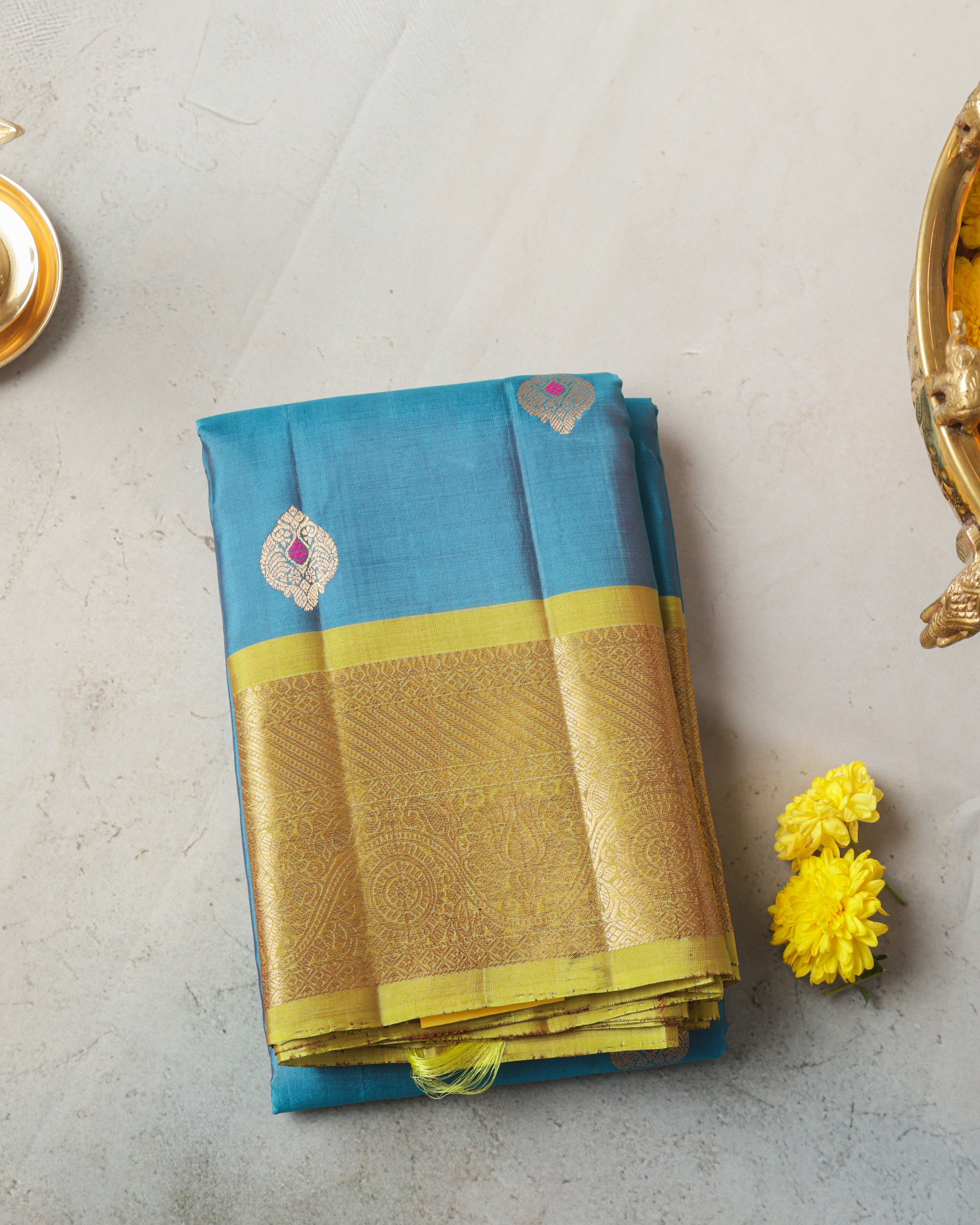 Rama blue Kanchipuram saree