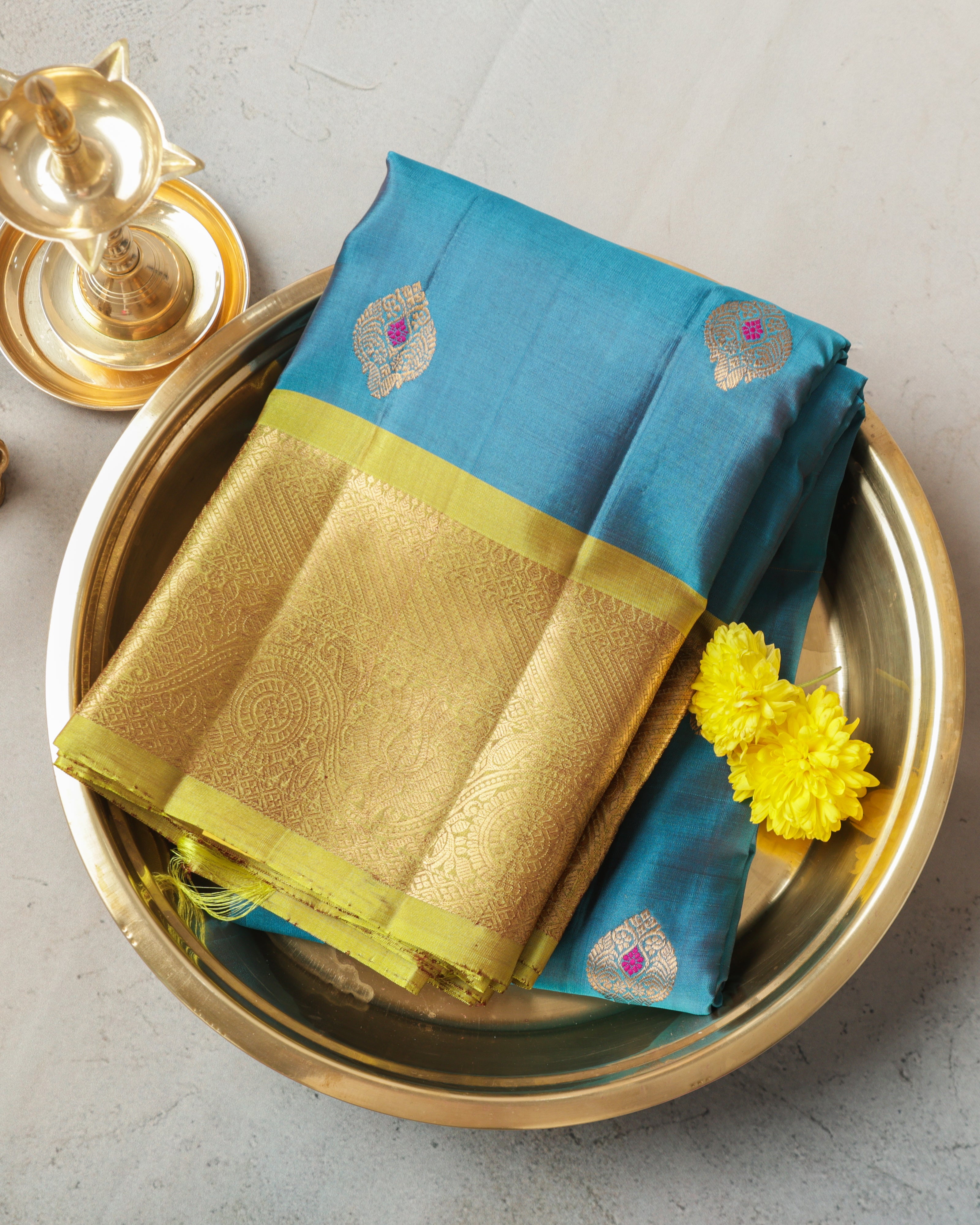 Rama blue Kanchipuram saree