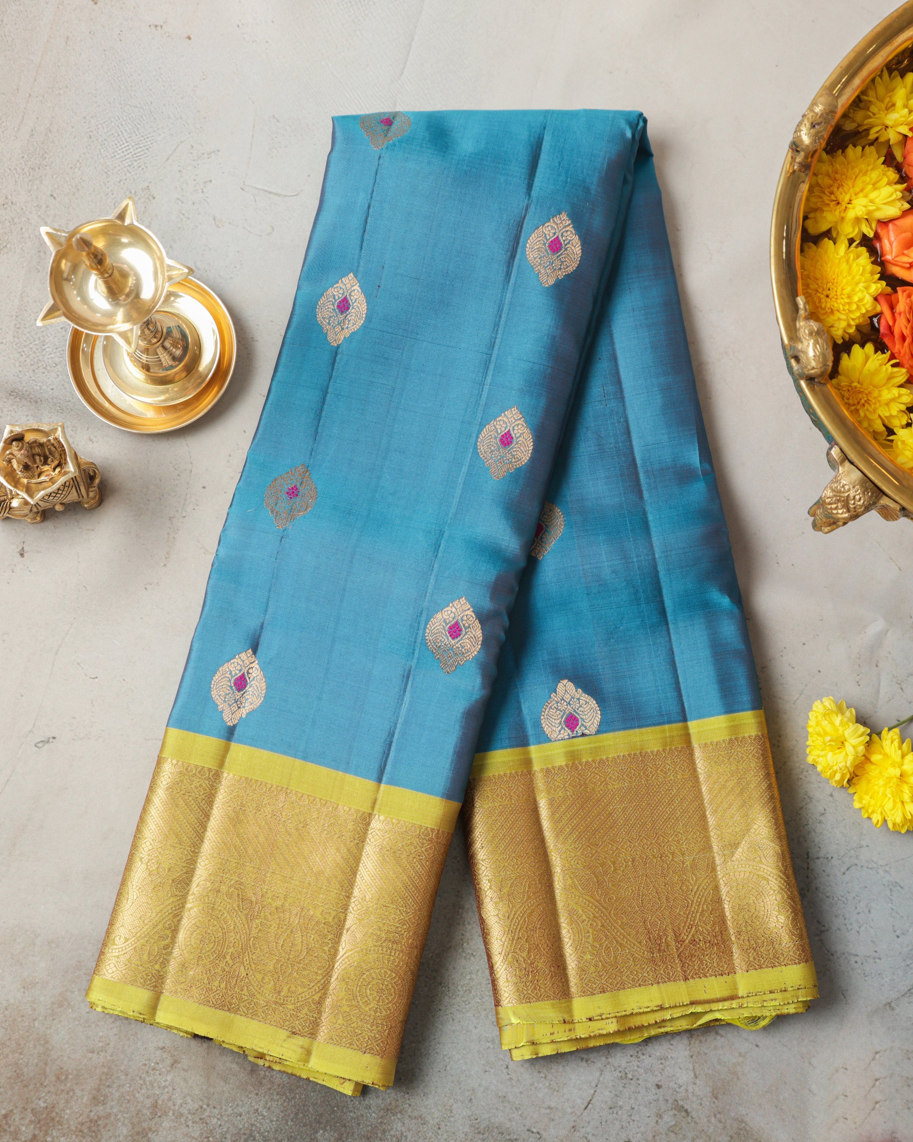 Rama blue Kanchipuram saree