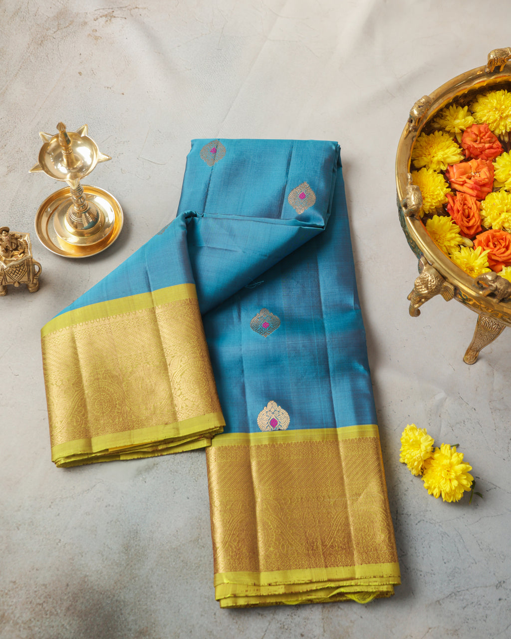Rama blue Kanchipuram saree