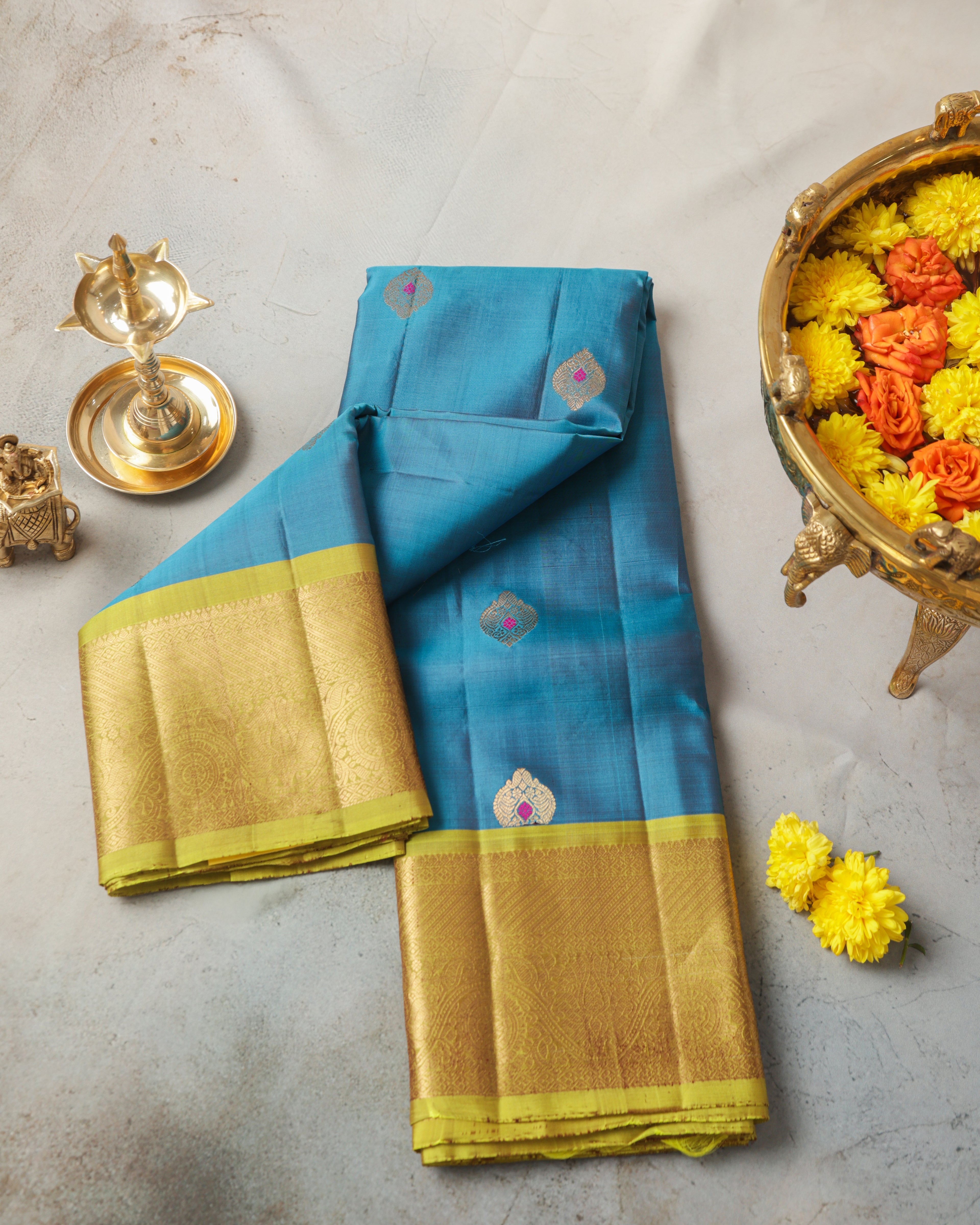 Rama blue Kanchipuram saree
