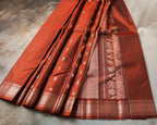 Brick Colour Kanchipuram Pure Silk Saree with Golden Zari