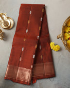 Brick Colour Kanchipuram Pure Silk Saree with Golden Zari
