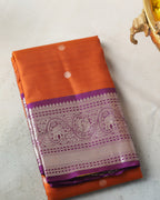 Kanchipuram Pure Silk Saree – Rust Orange & Purple with Silver Zari