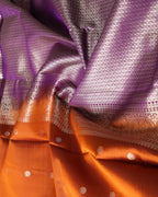 Kanchipuram Pure Silk Saree – Rust Orange & Purple with Silver Zari