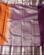 Kanchipuram Pure Silk Saree – Rust Orange & Purple with Silver Zari