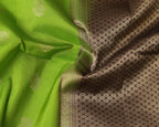 Kanchipuram Half Mix Silk Saree – Green with Golden Zari Butta & Gap Border