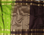 Kanchipuram Half Mix Silk Saree – Green with Golden Zari Butta & Gap Border