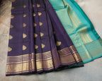 Kanchipuram Half Mix Silk Saree – Navy Blue with Contrast Pallu & Golden Zari