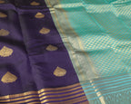 Kanchipuram Half Mix Silk Saree – Navy Blue with Contrast Pallu & Golden Zari