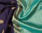 Kanchipuram Half Mix Silk Saree – Navy Blue with Contrast Pallu & Golden Zari