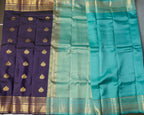 Kanchipuram Half Mix Silk Saree – Navy Blue with Contrast Pallu & Golden Zari