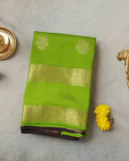Kanchipuram Half Mix Silk Saree – Green with Golden Zari Butta & Gap Border