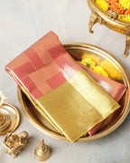 Kanchipuram Tissue Pure Silk Saree – Red & Gold Bridal Checks with Golden Zari