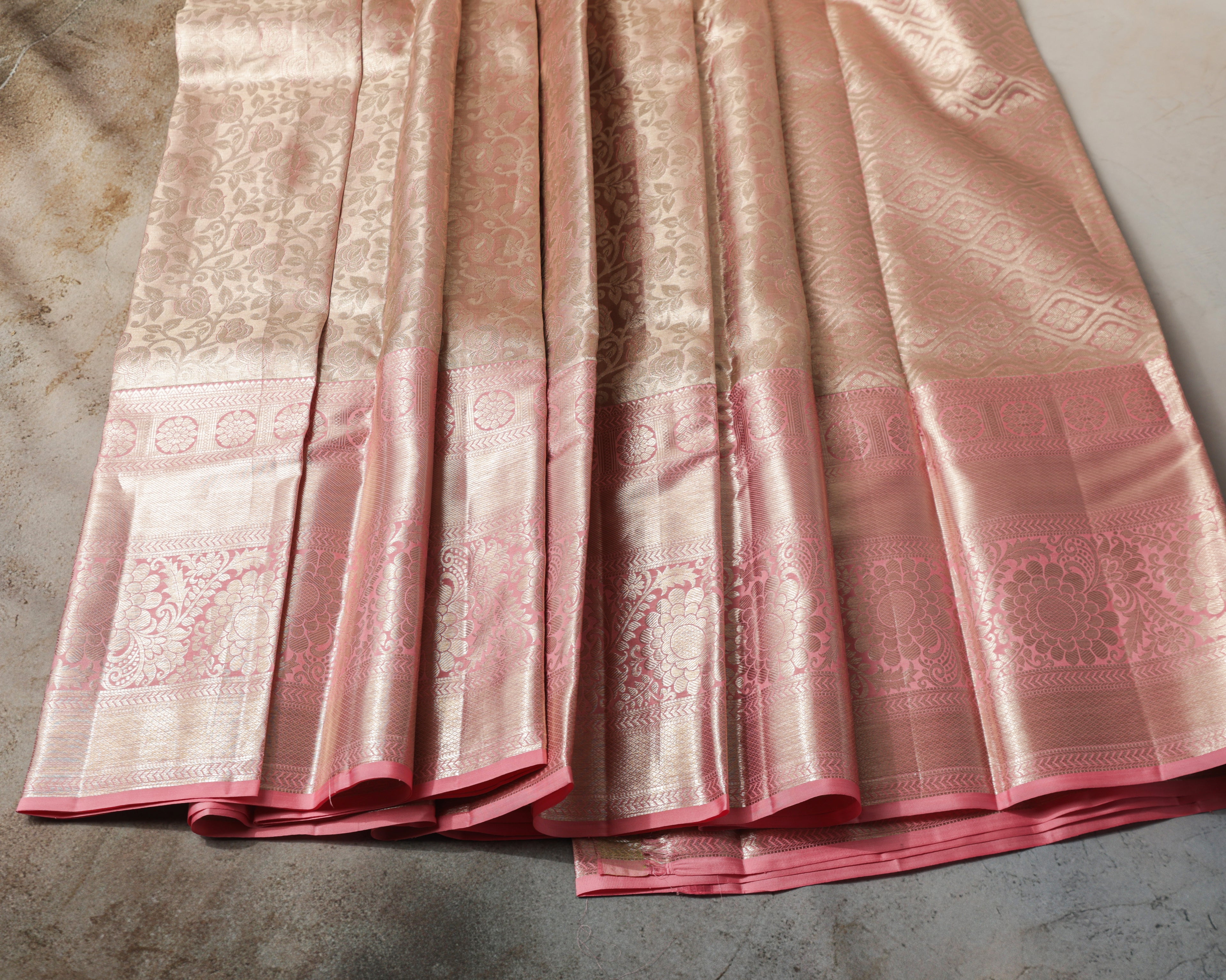 Kanchipuram Tissue Pure Silk Saree – Pastel Baby Pink Bridal with Silver Zari