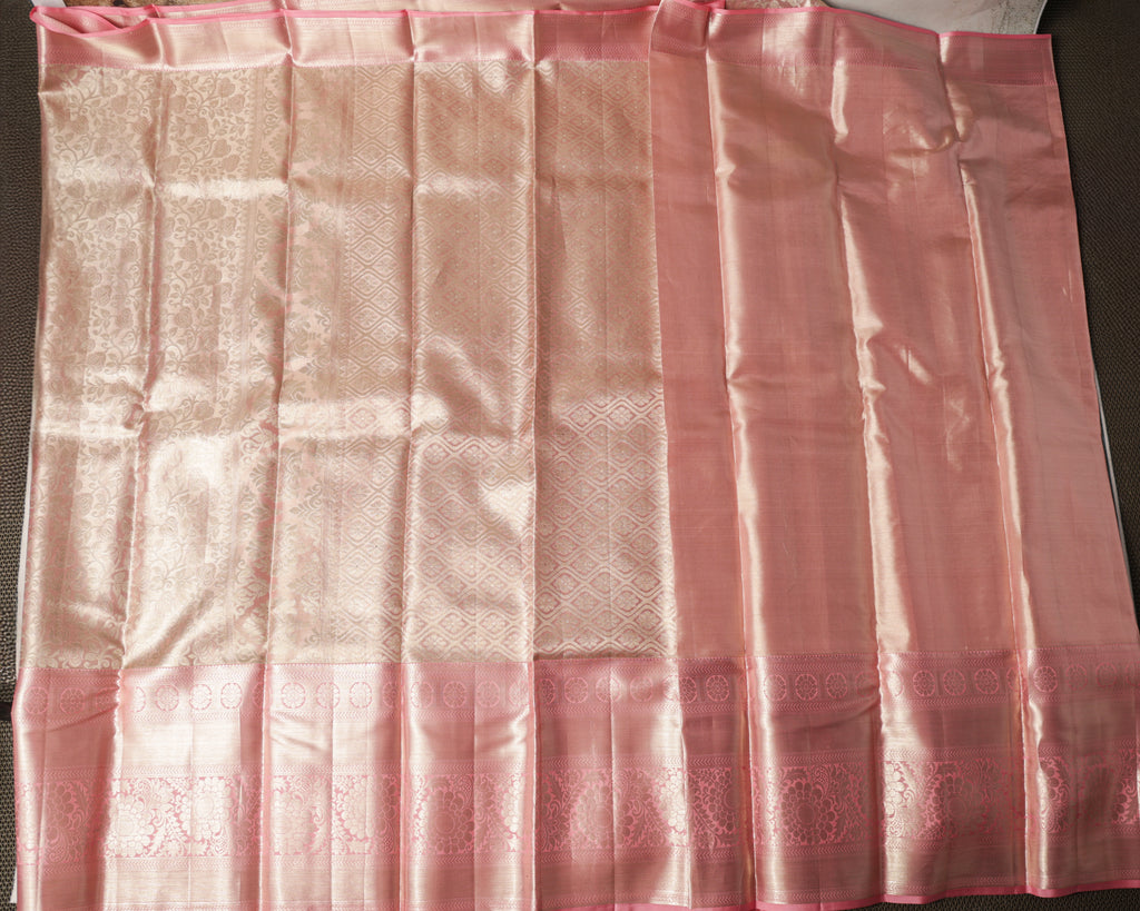 Kanchipuram Tissue Pure Silk Saree – Pastel Baby Pink Bridal with Silver Zari