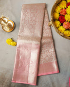 Kanchipuram Tissue Pure Silk Saree – Pastel Baby Pink Bridal with Silver Zari