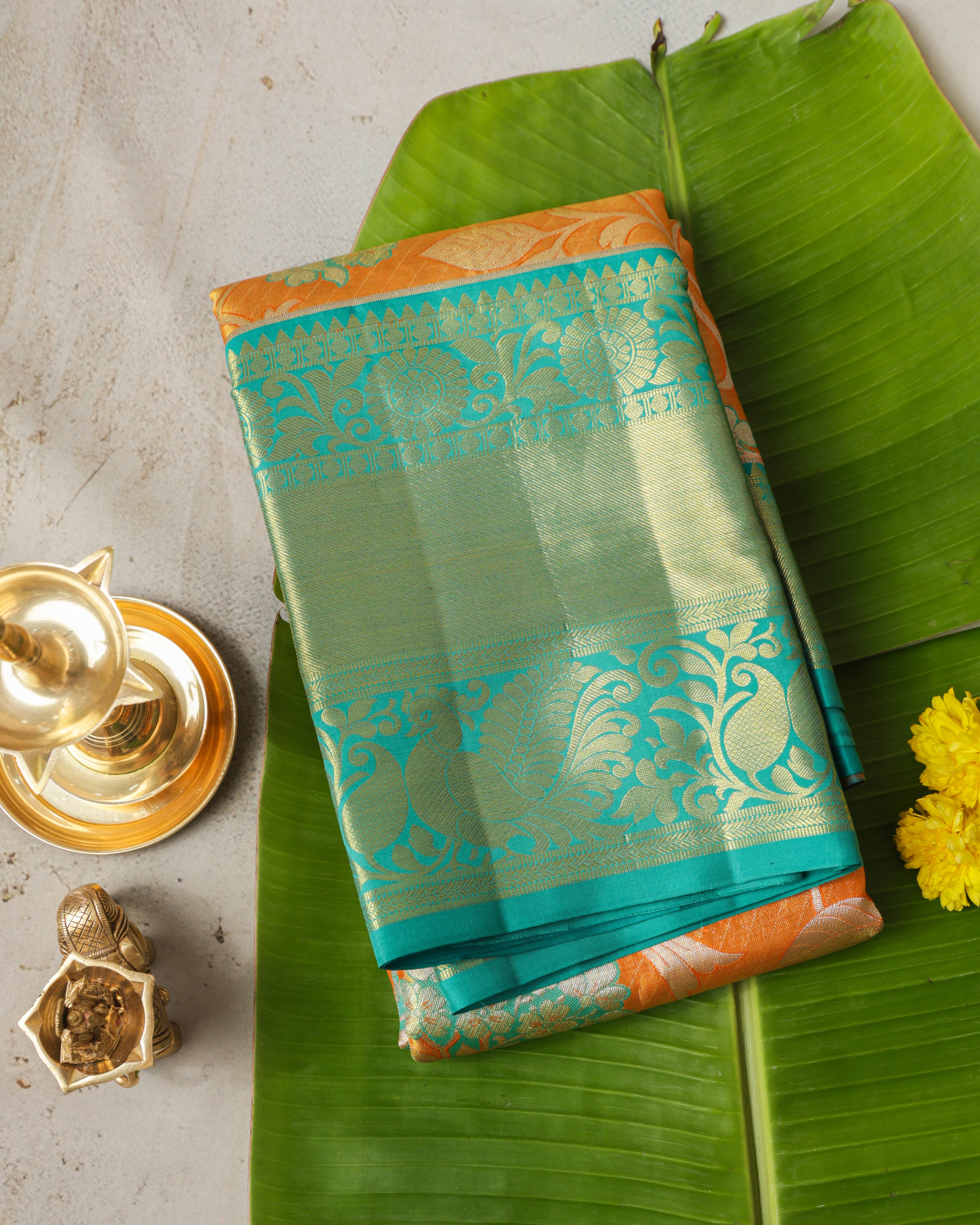Kanchipuram Tissue Pure Silk Saree – Multicolour Tree Butta Bridal with Golden Zari