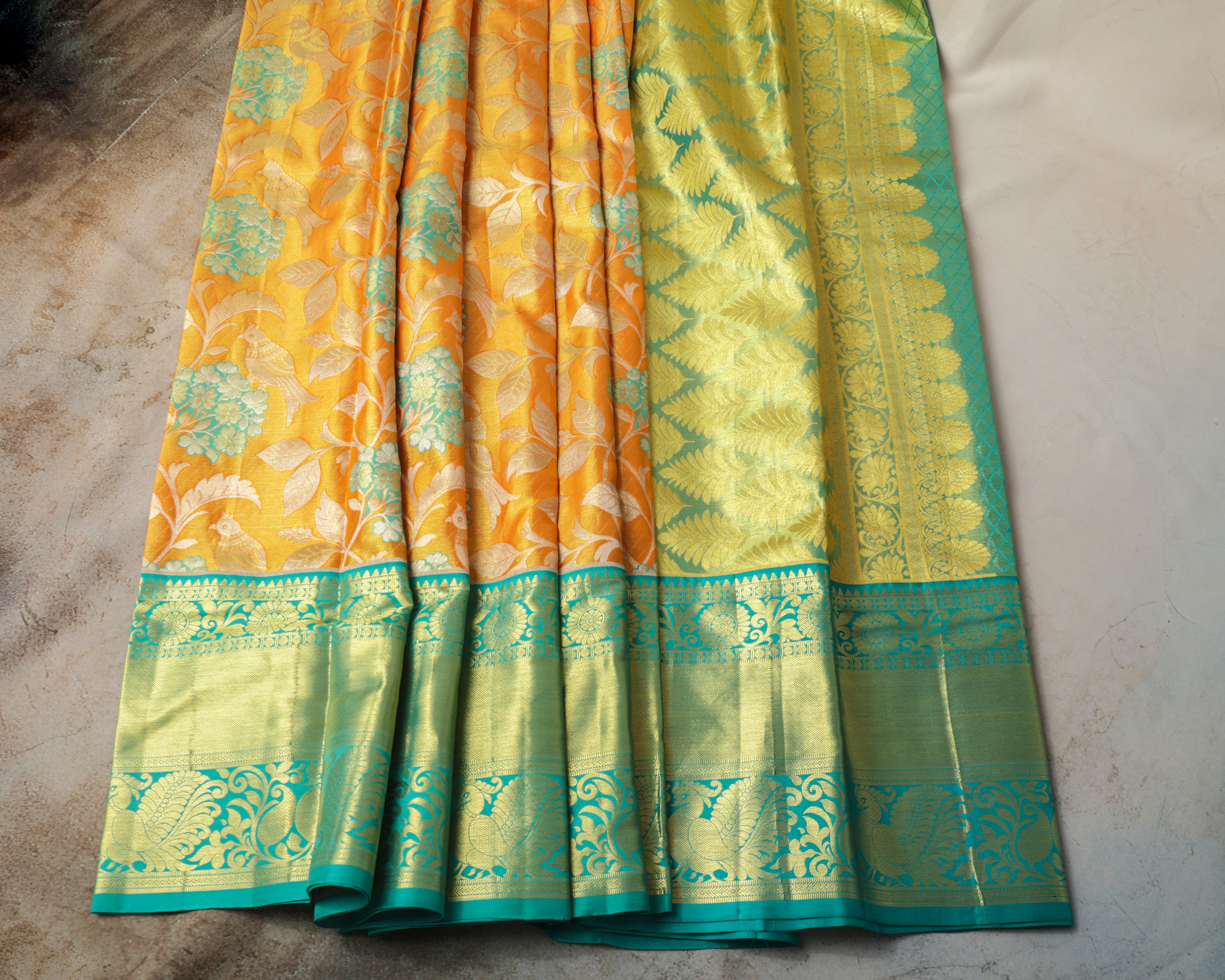 Kanchipuram Tissue Pure Silk Saree – Multicolour Tree Butta Bridal with Golden Zari