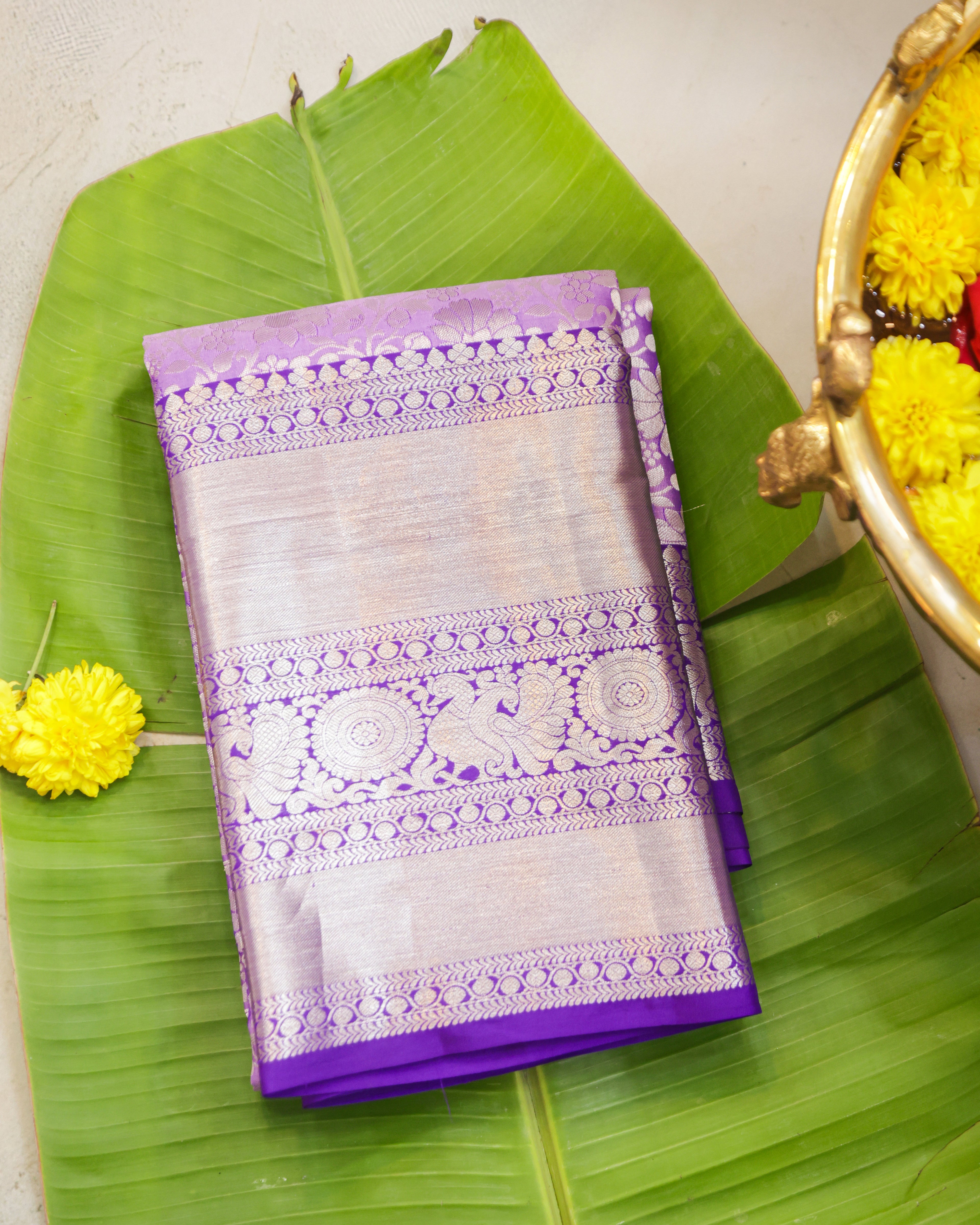 Kanchipuram Pure Silk Bridal Saree in Lavender & Purple