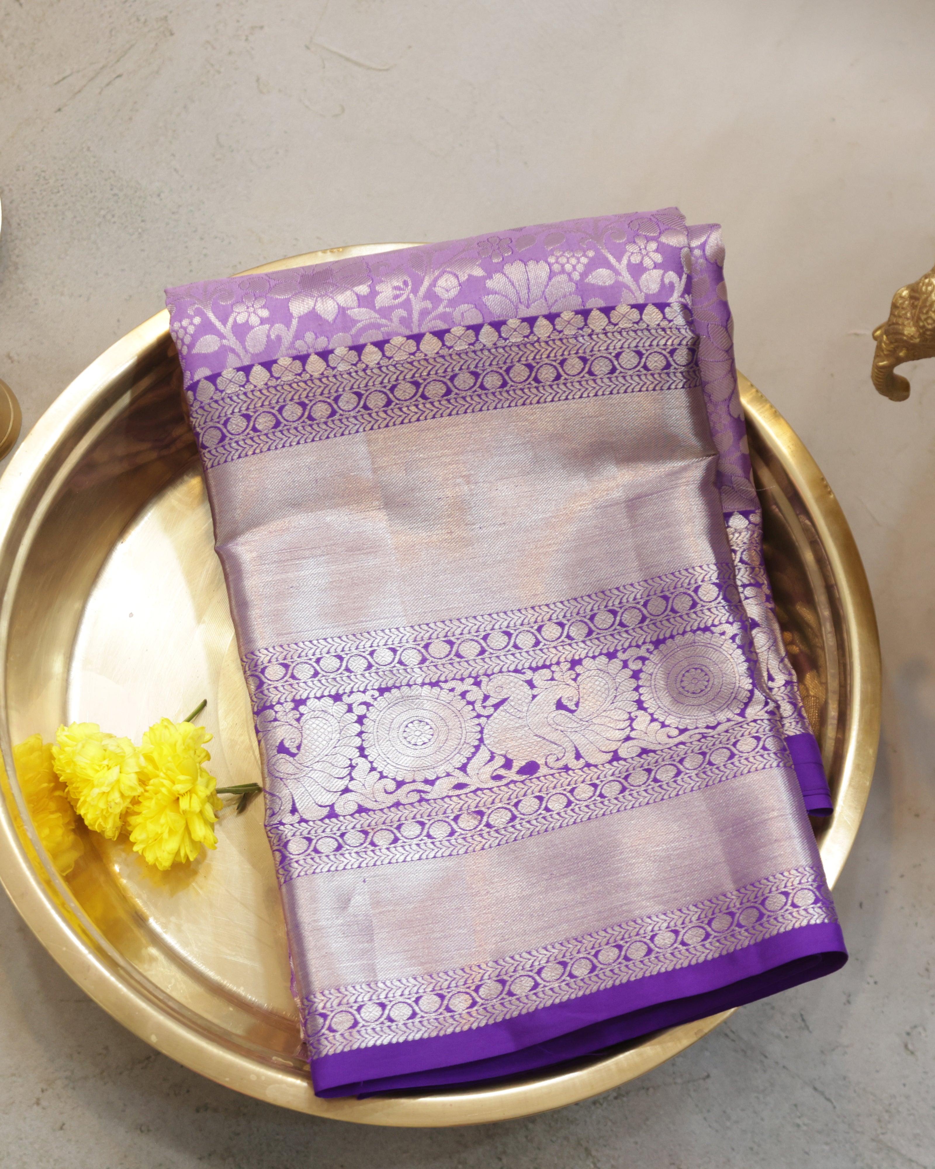 Kanchipuram Pure Silk Bridal Saree in Lavender & Purple