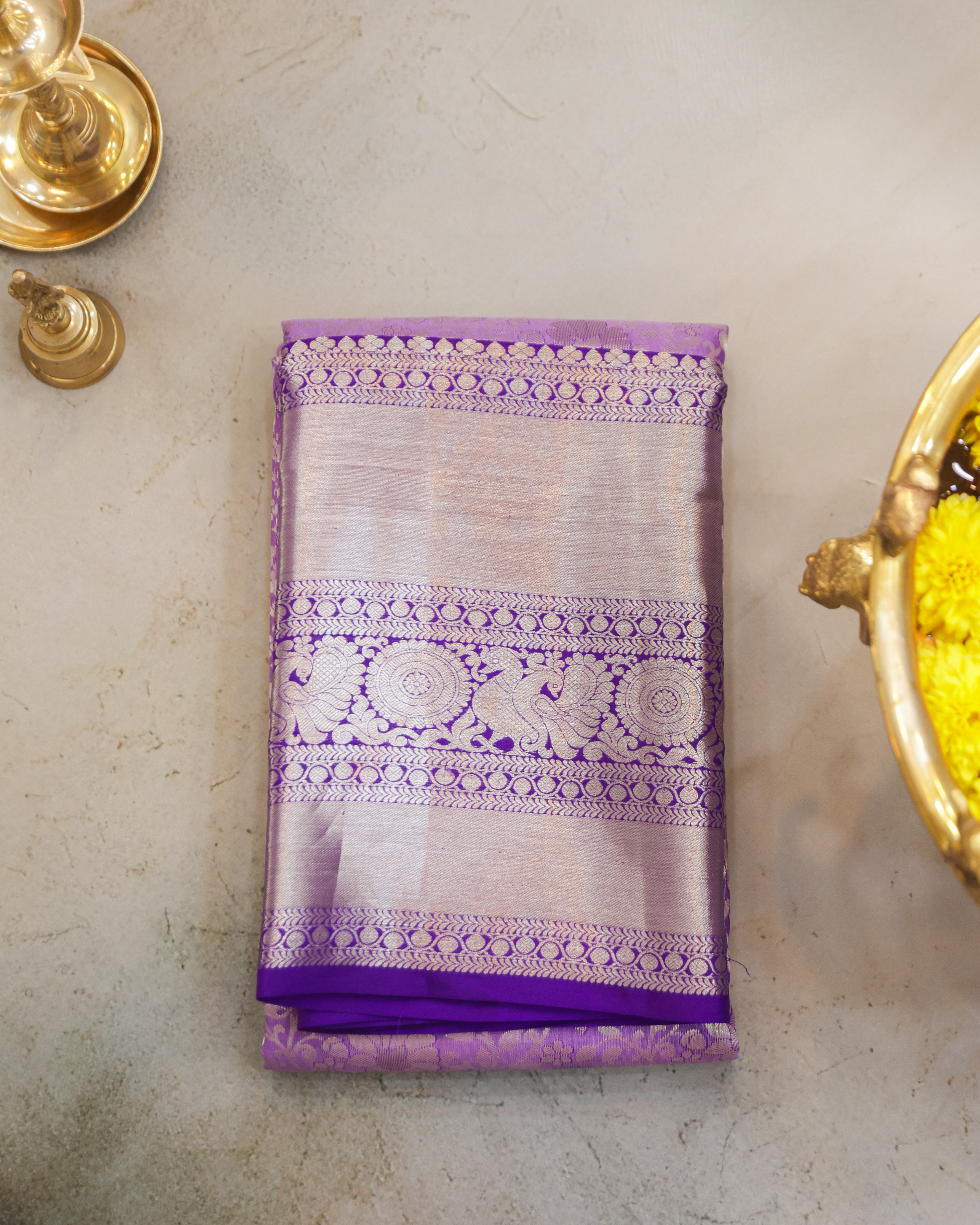 Kanchipuram Pure Silk Bridal Saree in Lavender & Purple
