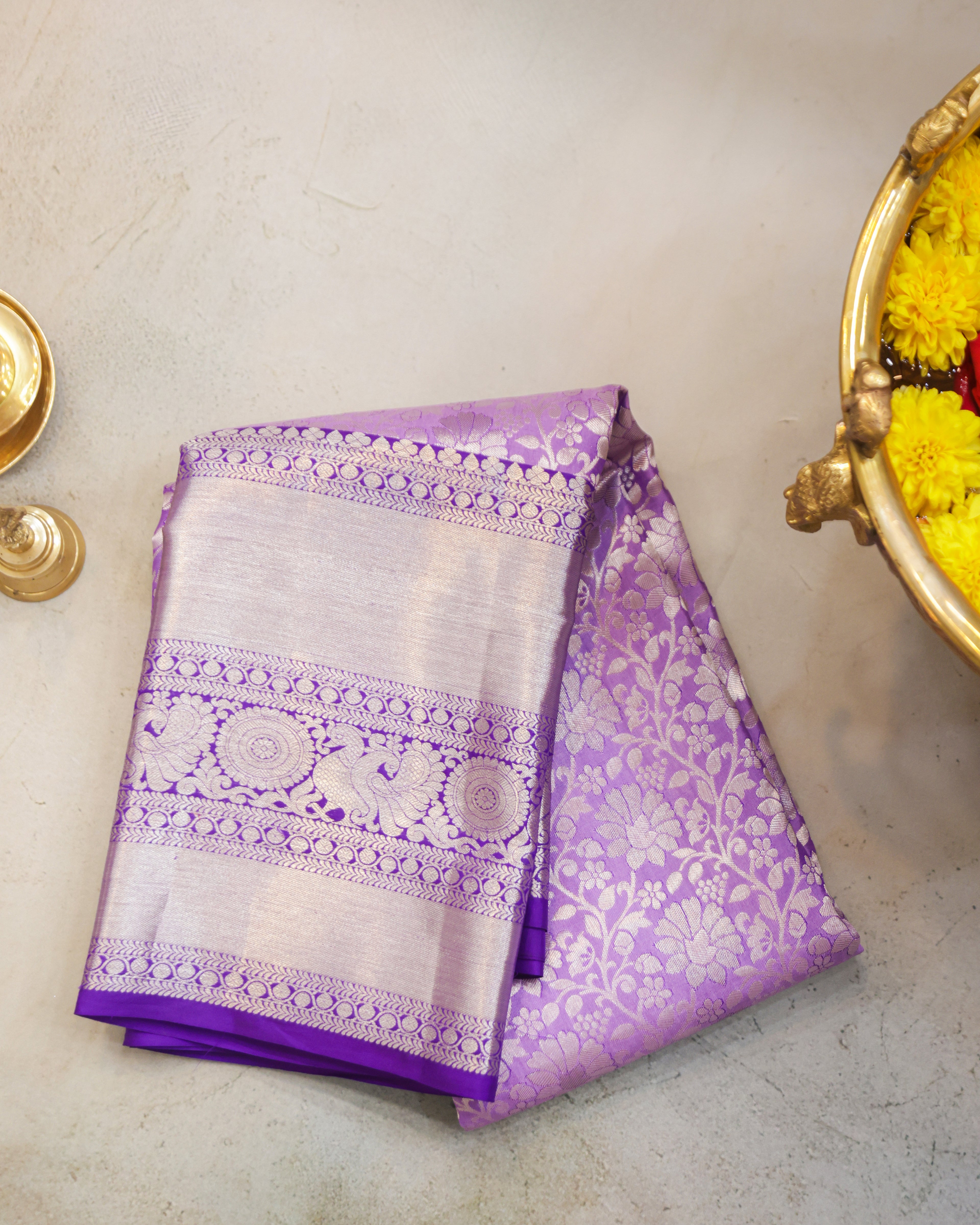 Kanchipuram Pure Silk Bridal Saree in Lavender & Purple