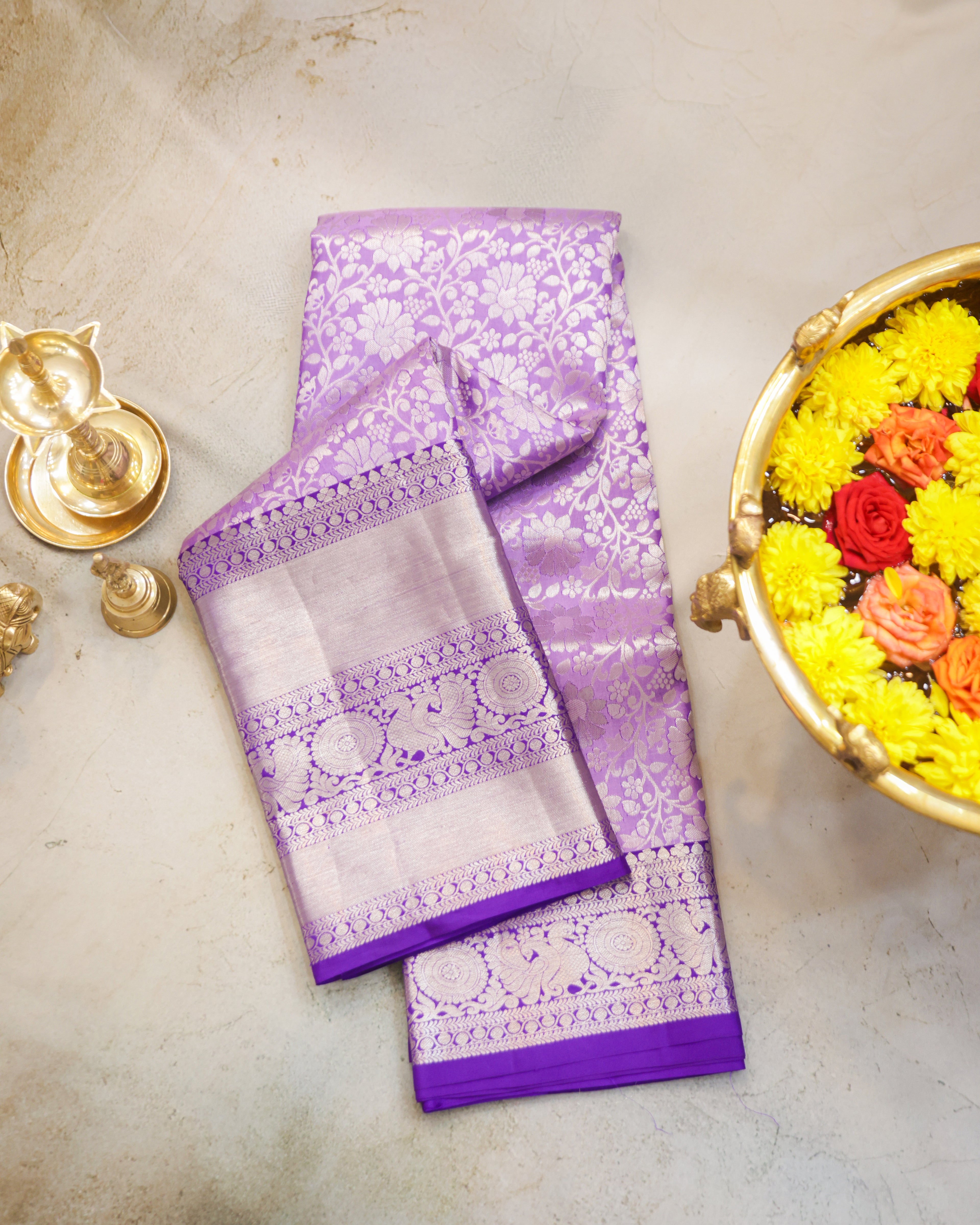 Kanchipuram Pure Silk Bridal Saree in Lavender & Purple