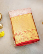 Kanchipuram Pure Silk Bridal Saree – Cream & Red Dual Shade
