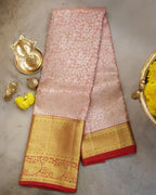 Kanchipuram Pure Silk Bridal Saree – Cream & Red Dual Shade