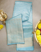 Kanchipuram Pure Silk Saree – Sky Blue All-Over Self Design