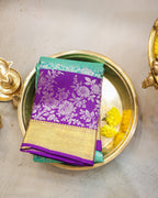 Kanchipuram Pure Silk Bridal Saree in Dark Sea Green & Purple