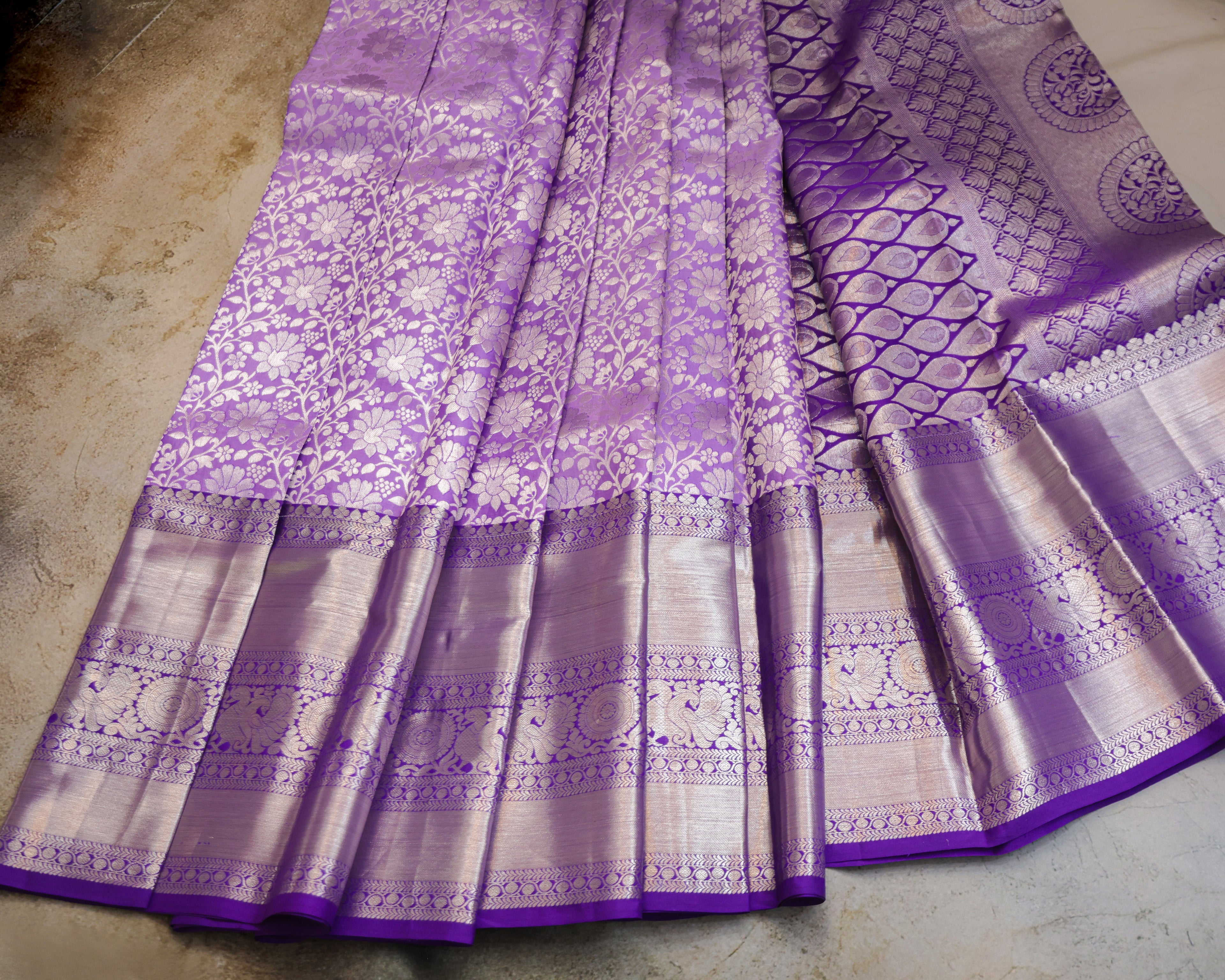 Kanchipuram Pure Silk Bridal Saree in Lavender & Purple