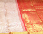 Kanchipuram Pure Silk Bridal Saree – Cream & Red Dual Shade
