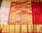 Kanchipuram Pure Silk Bridal Saree – Cream & Red Dual Shade