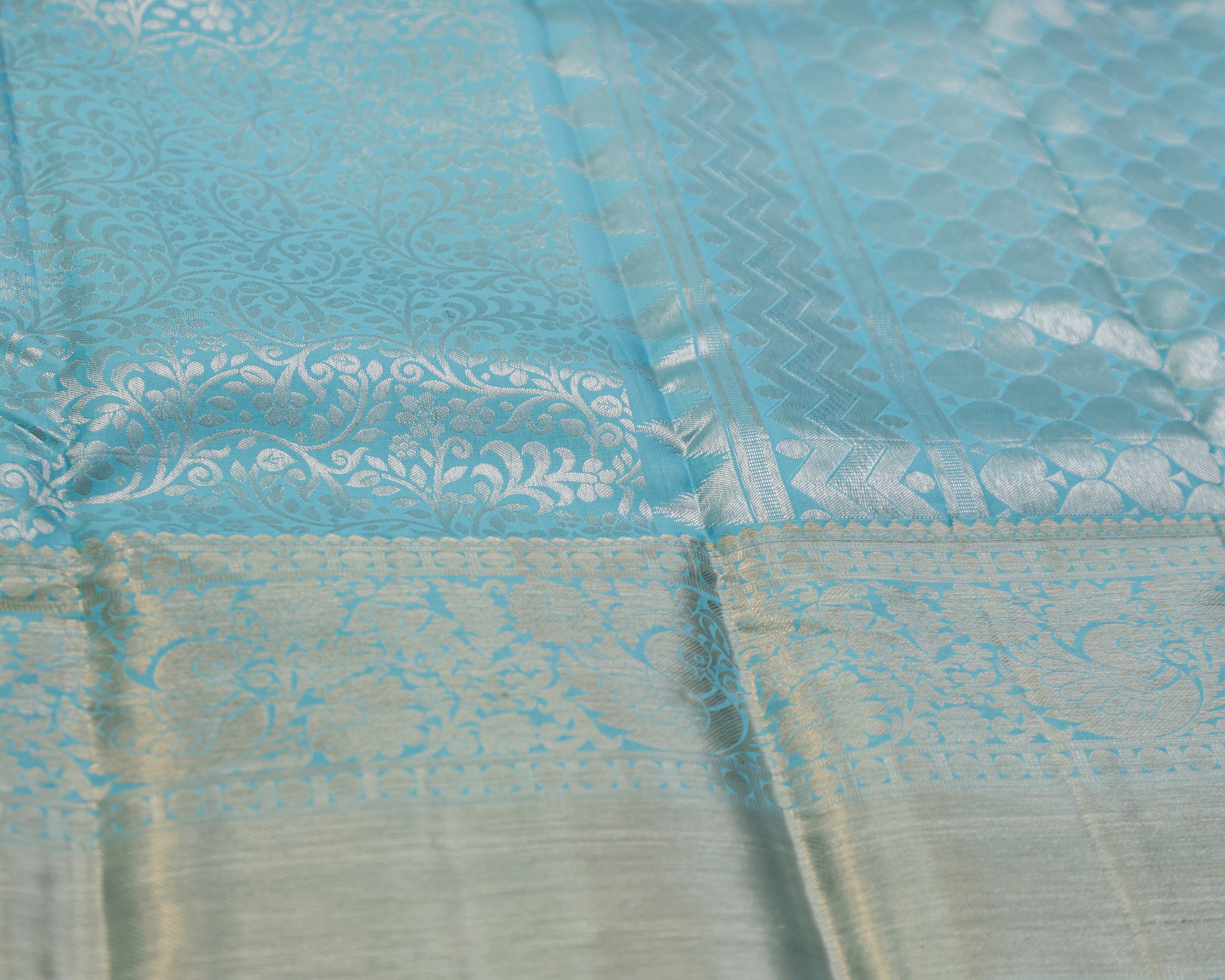 Kanchipuram Pure Silk Saree – Sky Blue All-Over Self Design
