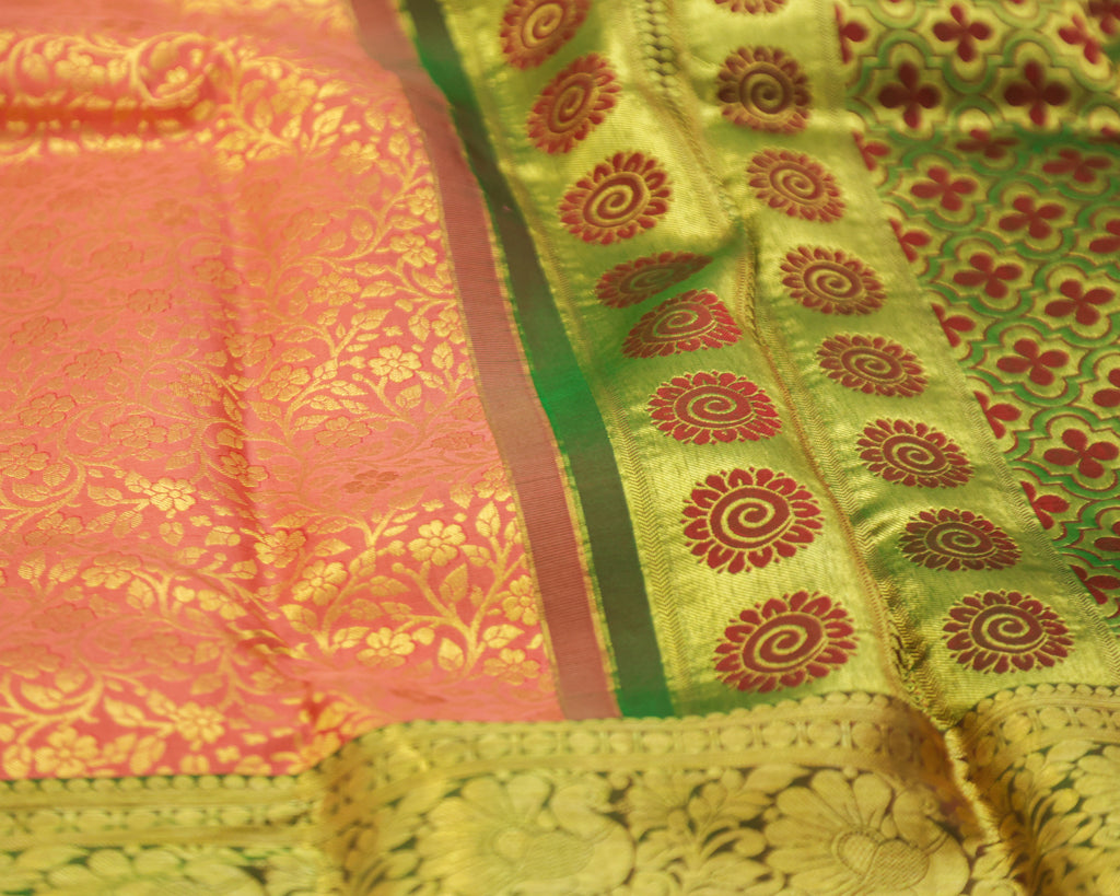Pastel Orange & Green Kanchipuram Bridal Silk Saree