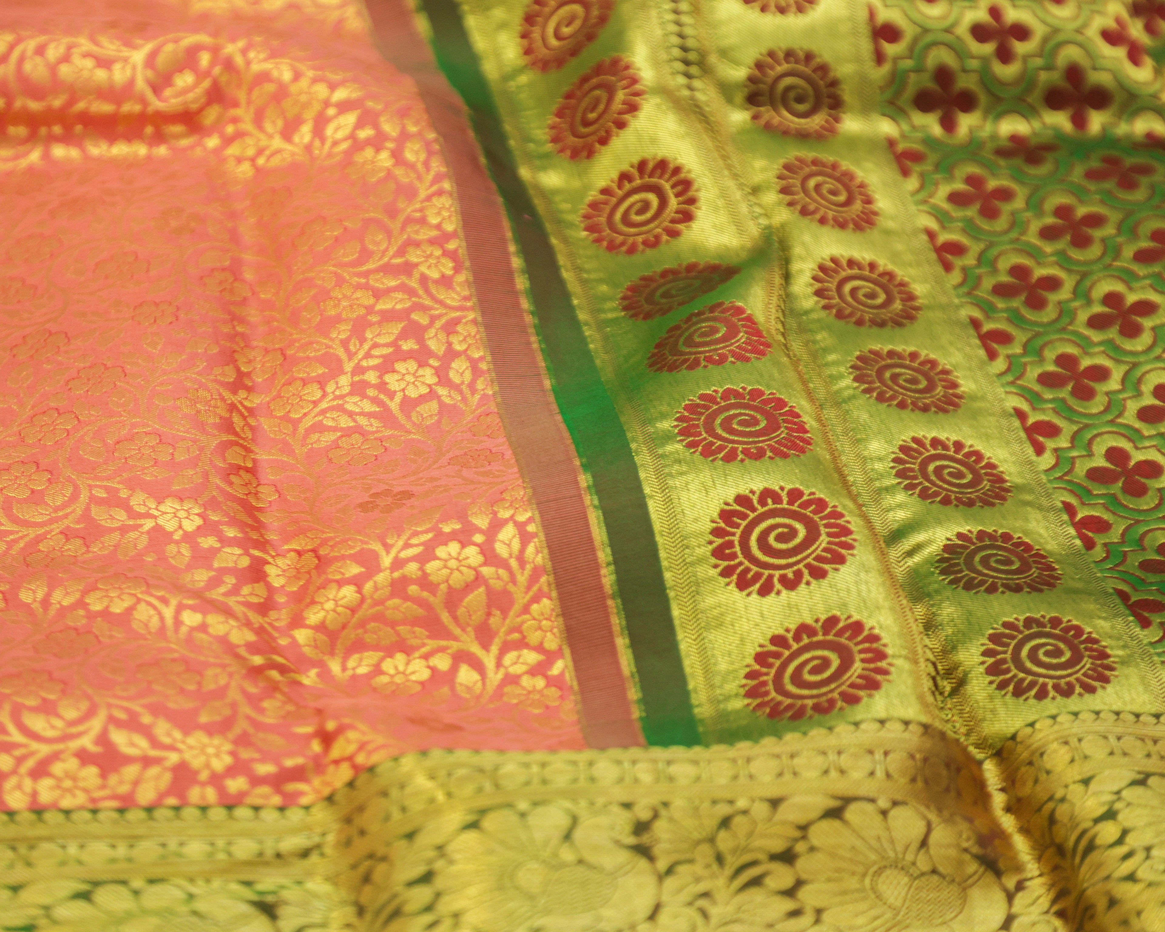 Pastel Orange & Green Kanchipuram Bridal Silk Saree