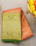 Pastel Orange & Green Kanchipuram Bridal Silk Saree