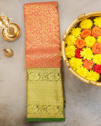 Pastel Orange & Green Kanchipuram Bridal Silk Saree