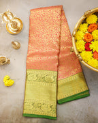 Pastel Orange & Green Kanchipuram Bridal Silk Saree