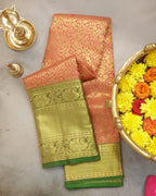 Pastel Orange & Green Kanchipuram Bridal Silk Saree