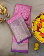 Baby Pink & Pastel Lavender Kanchipuram Bridal Silk Saree