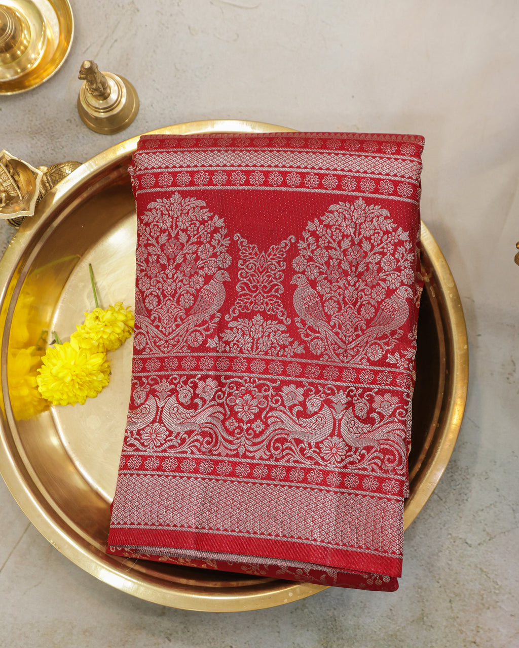 Classic Red Kanchipuram Bridal Pure Silk Saree with Silver Zari
