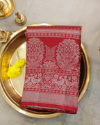 Classic Red Kanchipuram Bridal Pure Silk Saree with Silver Zari