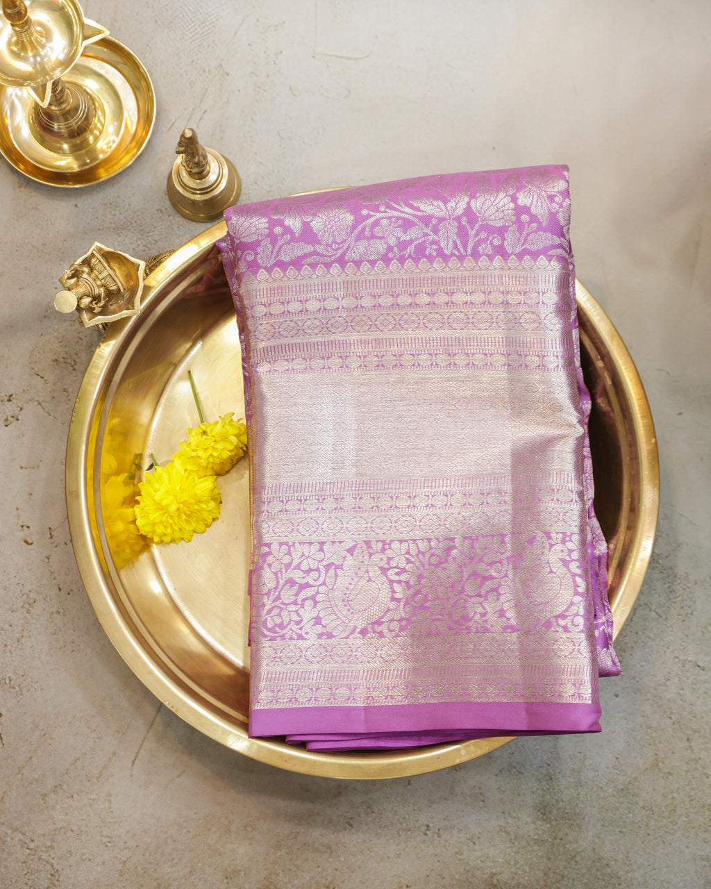 Pastel Onion Kanchipuram Pure Silk Saree with Silver Zari