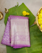 Pastel Onion Kanchipuram Pure Silk Saree with Silver Zari