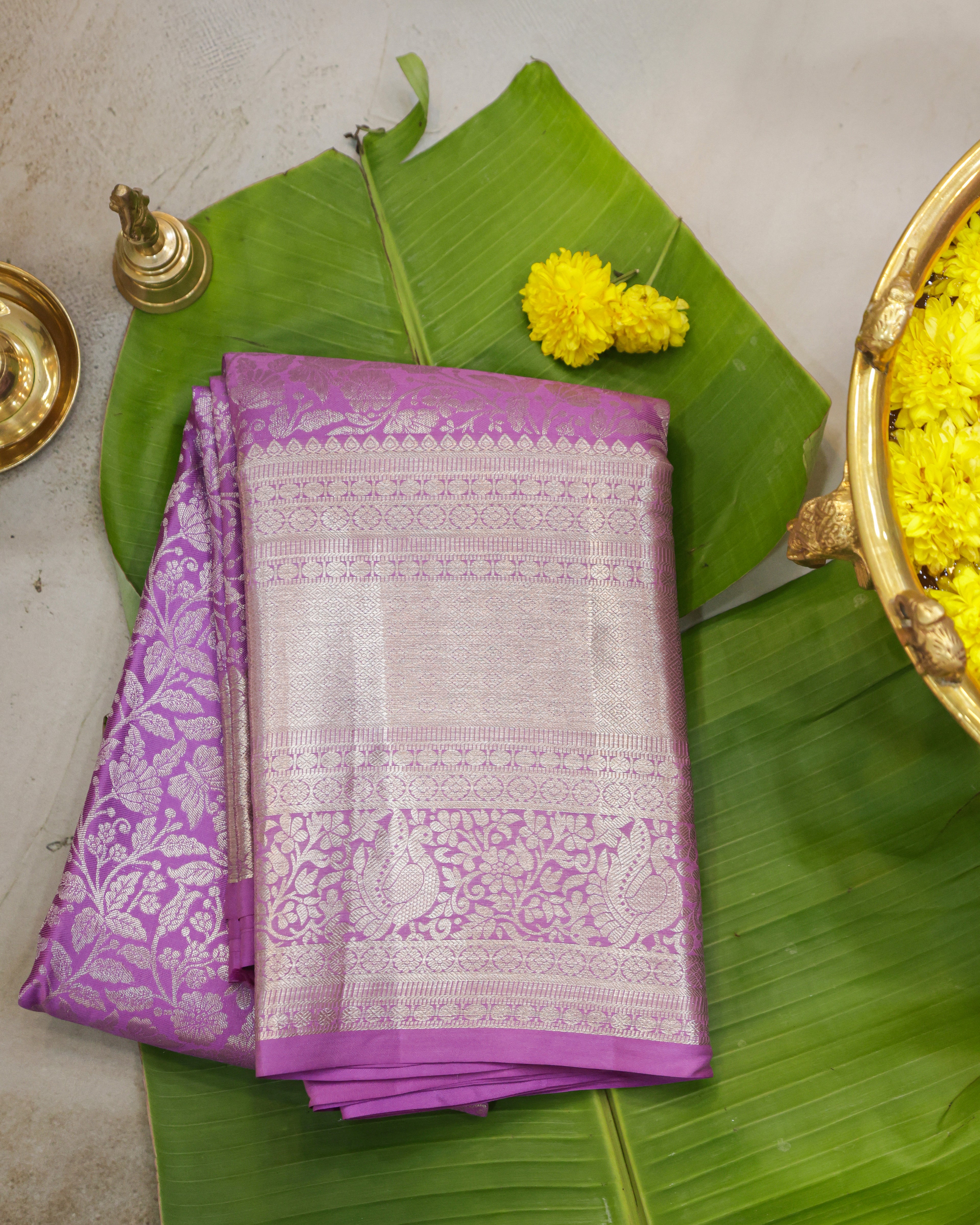 Pastel Onion Kanchipuram Pure Silk Saree with Silver Zari